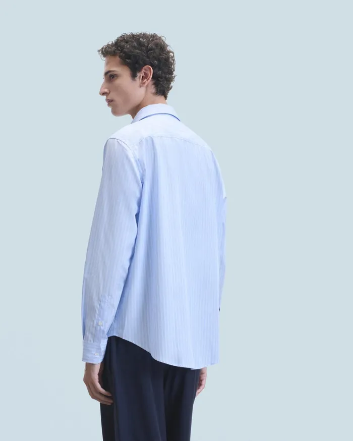 From Future Shirts and TShirts Men Heart Long Sleeve Shirt Light Blue Multi Stripe
