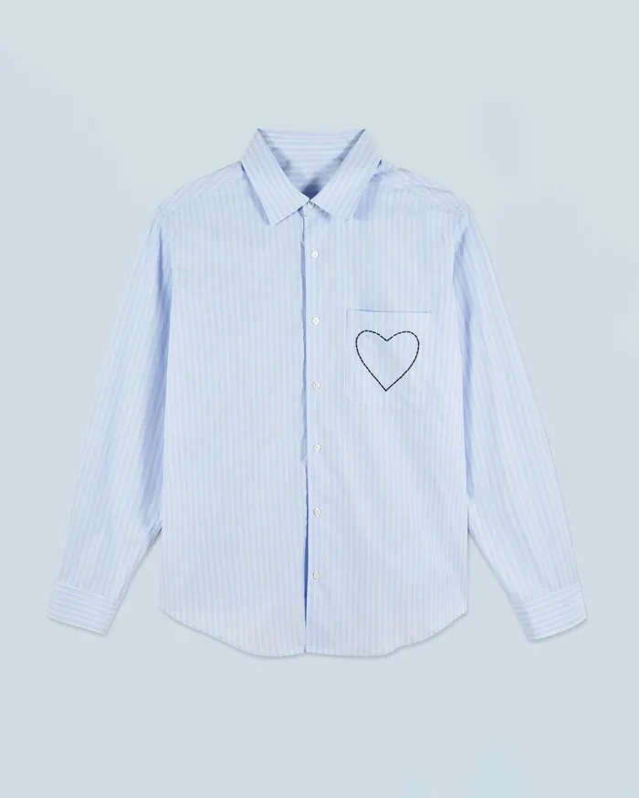 From Future Shirts and TShirts Men Heart Long Sleeve Shirt Light Blue Multi Stripe