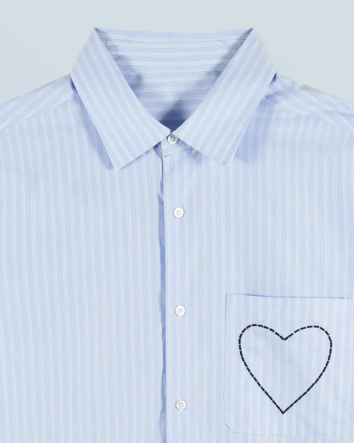 From Future Shirts and TShirts Men Heart Long Sleeve Shirt Light Blue Multi Stripe