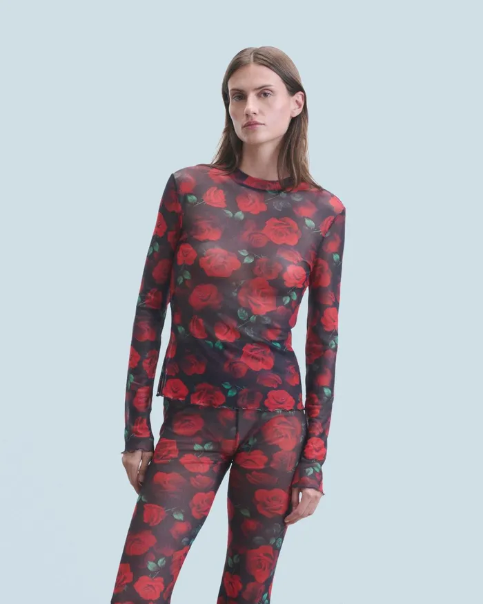 From Future Shirts TShirts and Tops Women Mesh Long Sleeve Top Passionate Rose