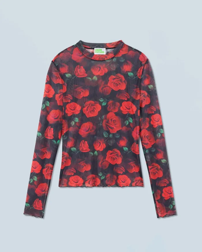 From Future Shirts TShirts and Tops Women Mesh Long Sleeve Top Passionate Rose