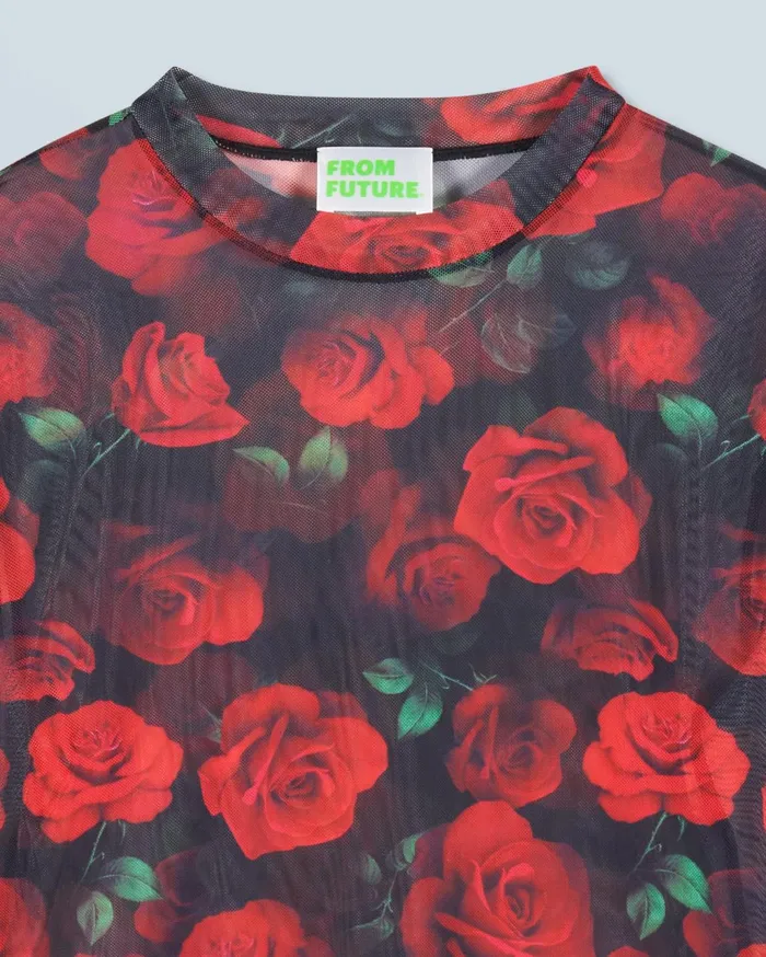 From Future Shirts TShirts and Tops Women Mesh Long Sleeve Top Passionate Rose