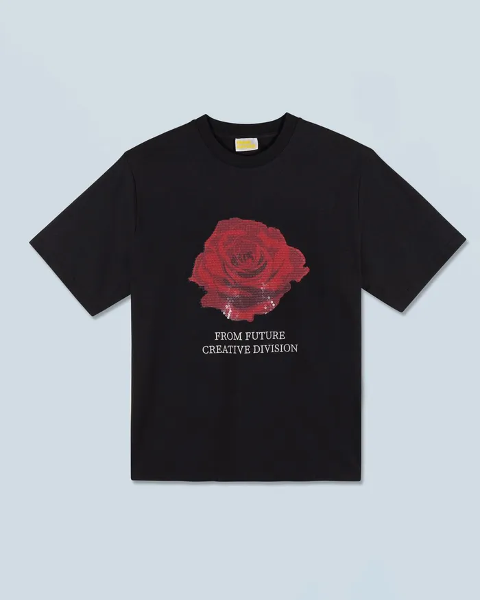 From Future Shirts TShirts and Tops Women Rose Short Sleeves Crewneck TShirt Black