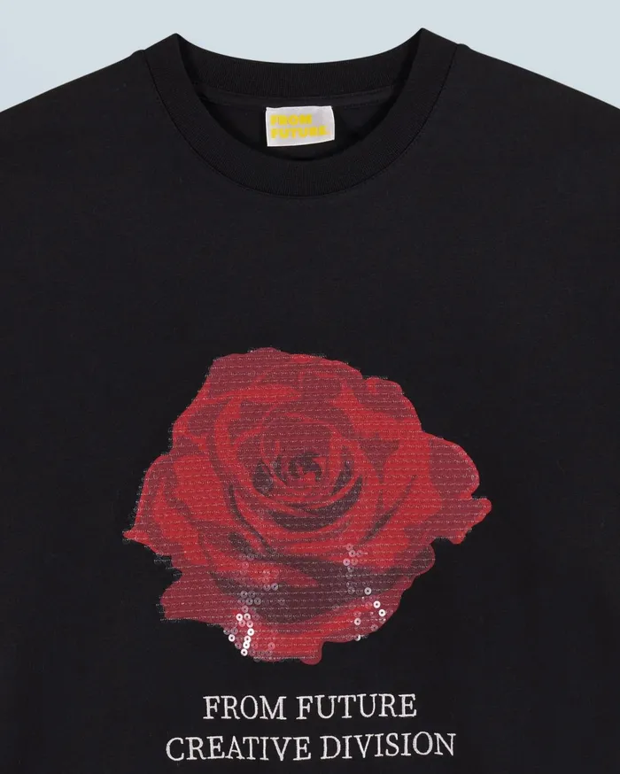 From Future Shirts TShirts and Tops Women Rose Short Sleeves Crewneck TShirt Black