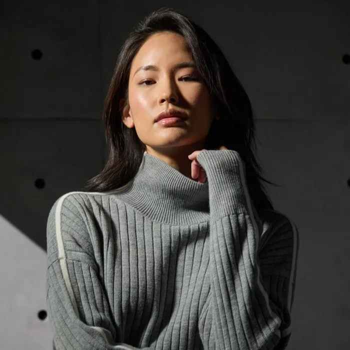 GFORE Ready To Wear Women RIBBED MERINO WOOL BLEND FUNNEL NECK SWEATER Heather Grey