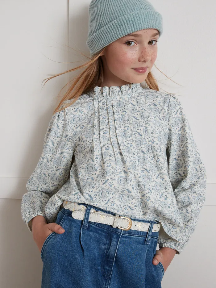 Girls Cyrillus Clothing Geraldine Print Crepe Blouse Imp Geraldine Ciel