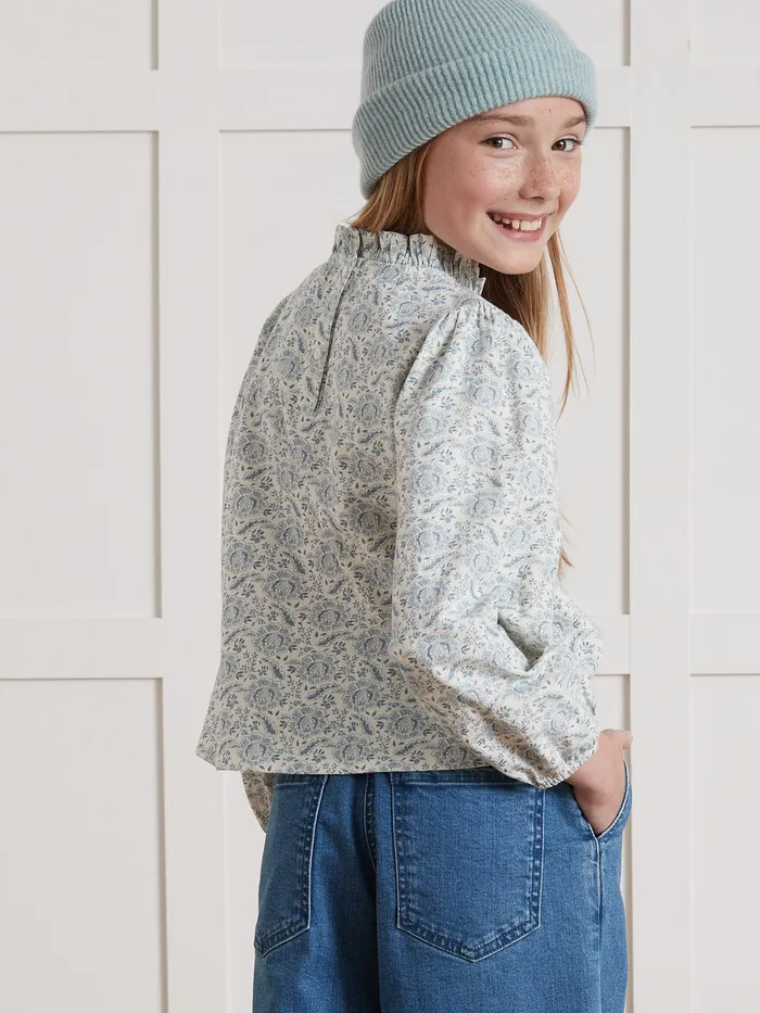 Girls Cyrillus Clothing Geraldine Print Crepe Blouse Imp Geraldine Ciel