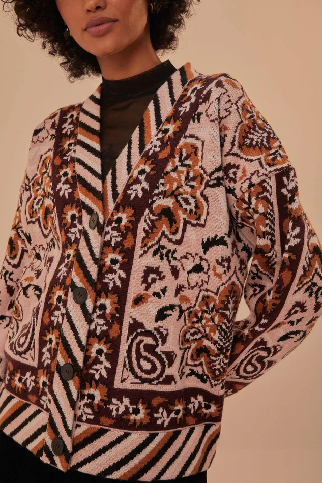 Glam Tapestry Knit Cardigan Women Farm Rio Cardigans