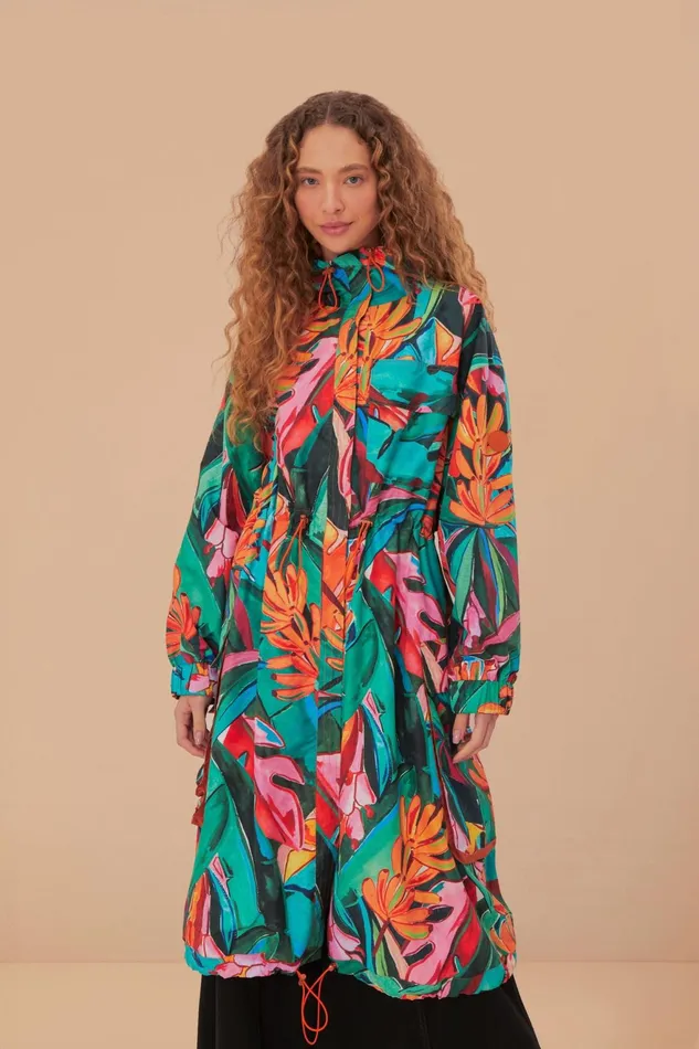 Green Banana Foliage Maxi Raincoat Women Farm Rio Coats
