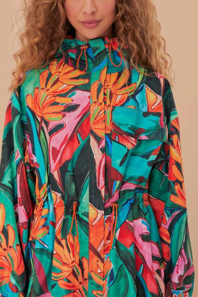 Green Banana Foliage Maxi Raincoat Women Farm Rio Coats