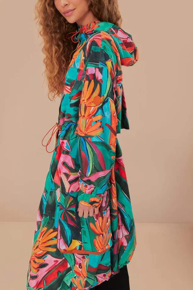 Green Banana Foliage Maxi Raincoat Women Farm Rio Coats