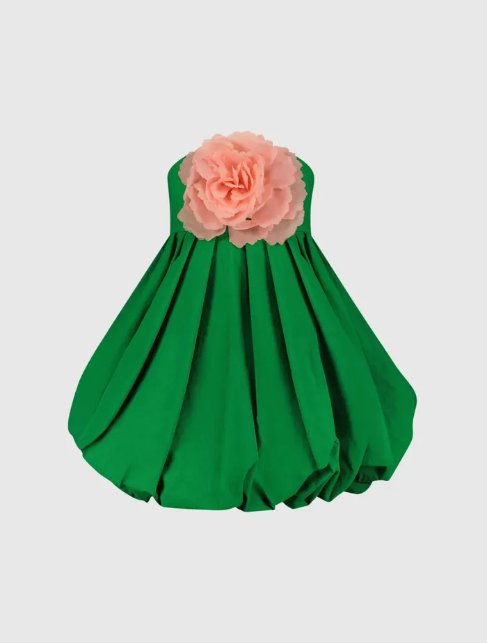 Green Strapless Faille Mini Dress With 3D Flower Spring Green Women Daytime Dresses Mac Duggal