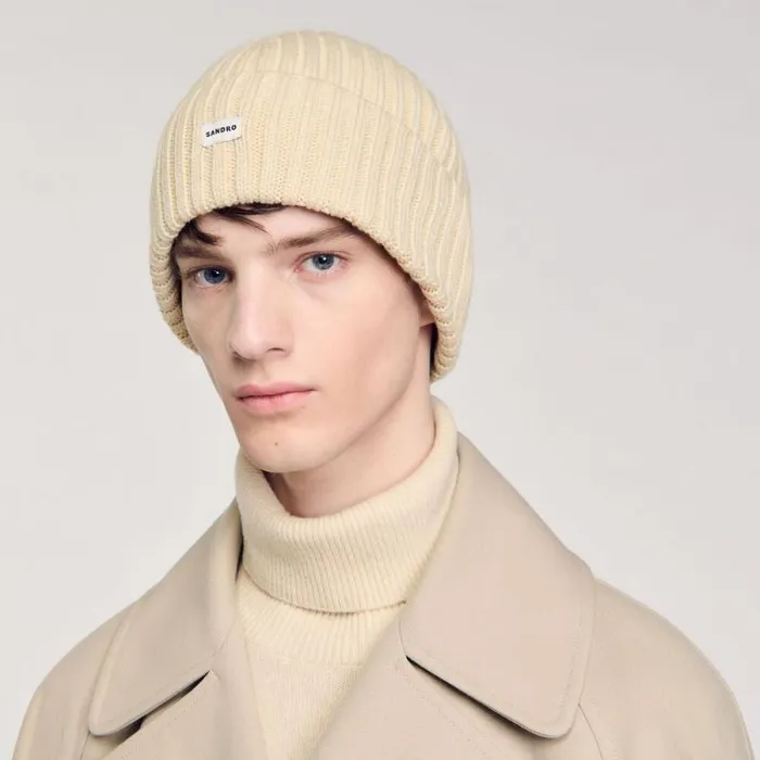 Hats Men SANDRO Knit Hat Ficelle