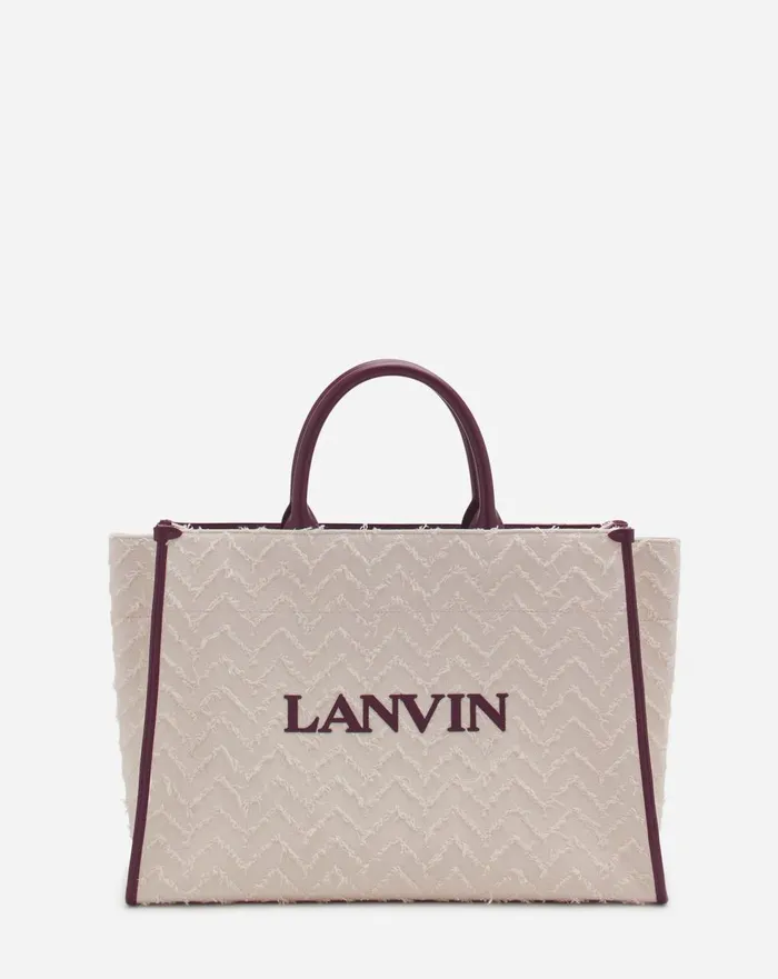 Herringbone Motif Inandout Mm Tote Bag Dark Beigeburgundy Men Lanvin Tote Bags