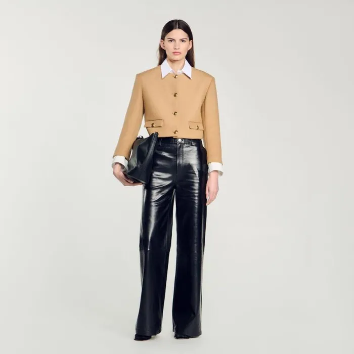 Jackets and Blazers Women SANDRO Cropped Woolblend Jacket Camel