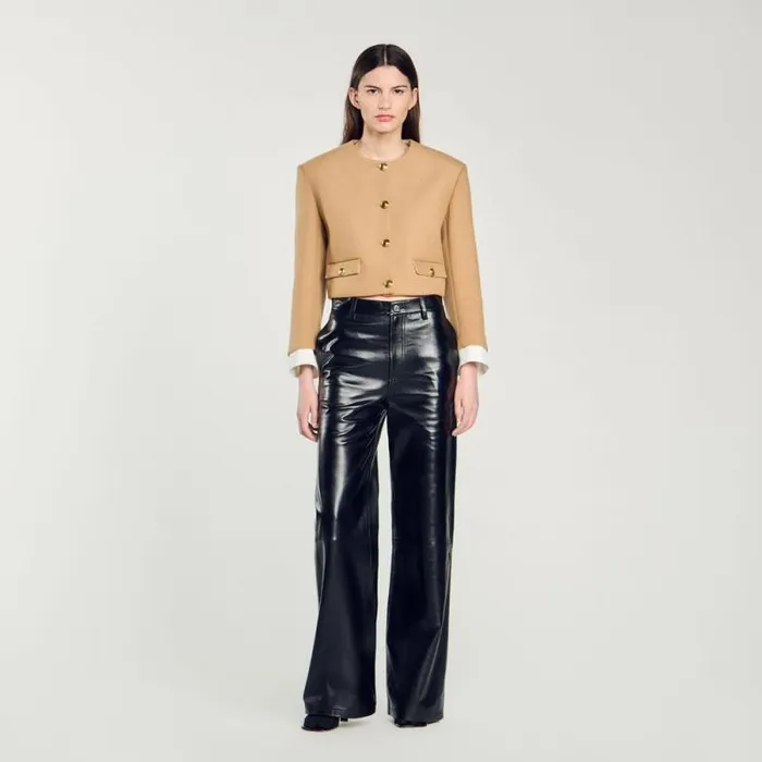 Jackets and Blazers Women SANDRO Cropped Woolblend Jacket Camel