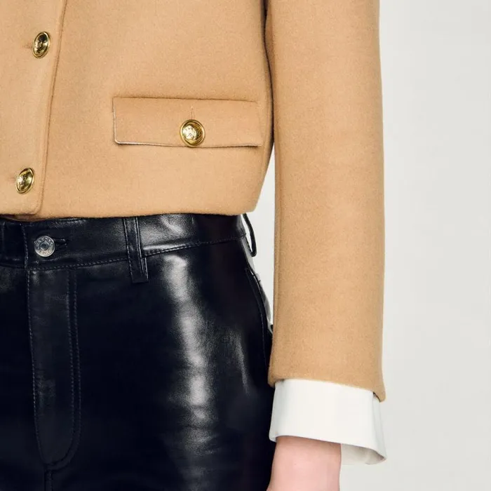 Jackets and Blazers Women SANDRO Cropped Woolblend Jacket Camel