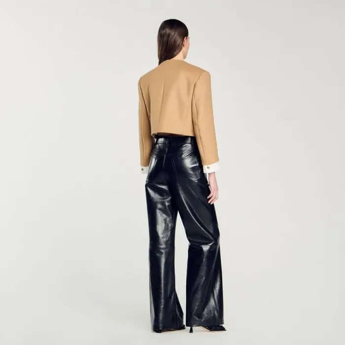 Jackets and Blazers Women SANDRO Cropped Woolblend Jacket Camel