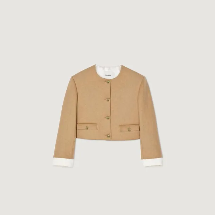 Jackets and Blazers Women SANDRO Cropped Woolblend Jacket Camel