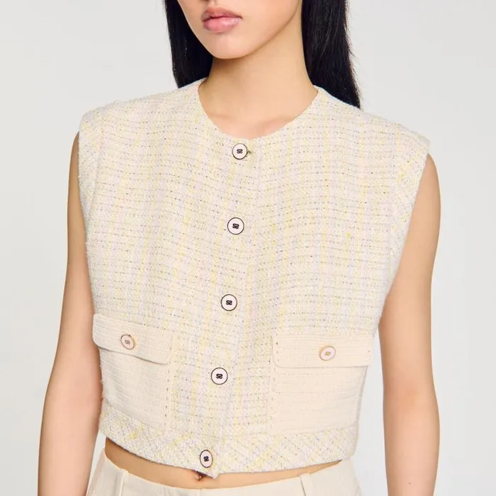 Jackets and Blazers Women SANDRO Decorative Tweed Jacket Yellow Ecru