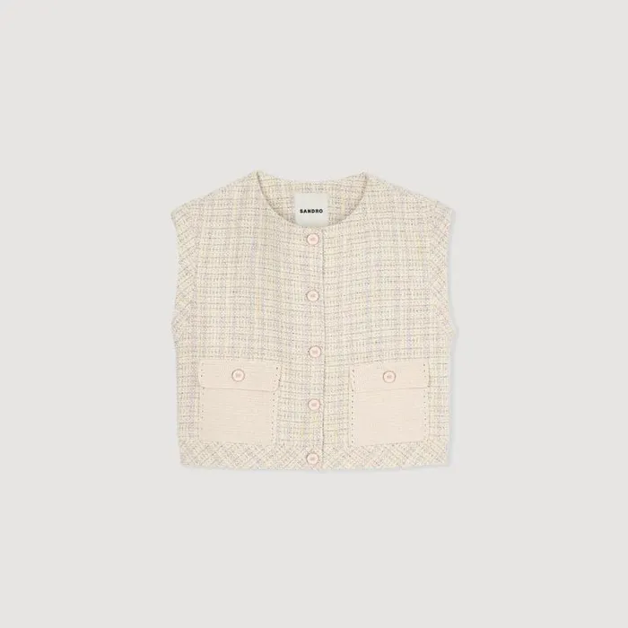 Jackets and Blazers Women SANDRO Decorative Tweed Jacket Yellow Ecru