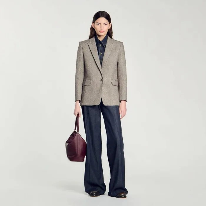 Jackets and Blazers Women SANDRO Herringbone Suit Jacket Beige