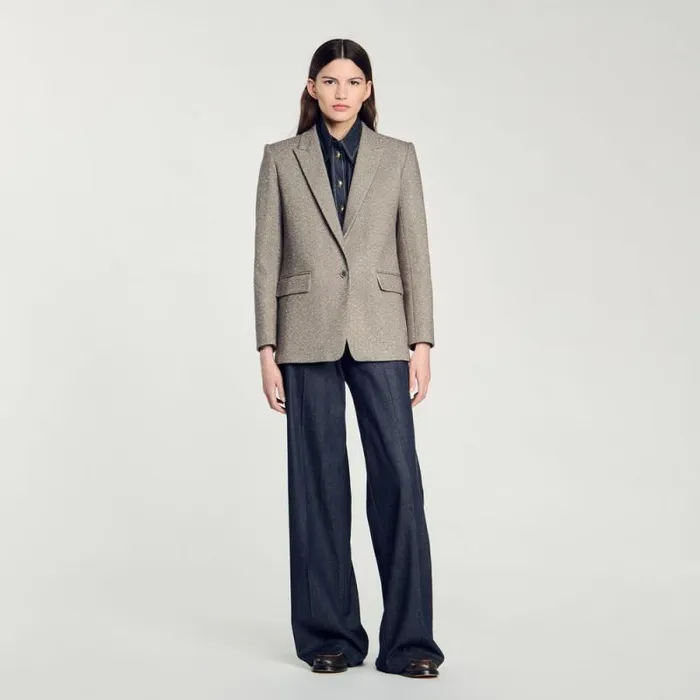 Jackets and Blazers Women SANDRO Herringbone Suit Jacket Beige