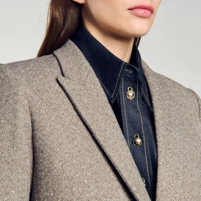 Jackets and Blazers Women SANDRO Herringbone Suit Jacket Beige