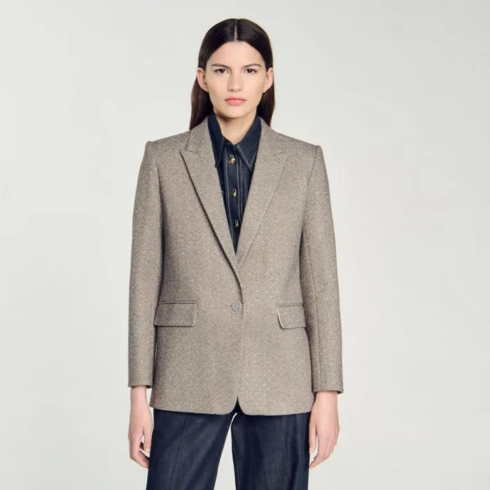 Jackets and Blazers Women SANDRO Herringbone Suit Jacket Beige