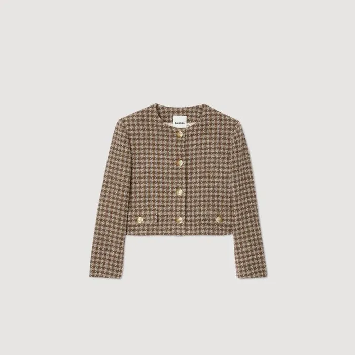 Jackets and Blazers Women SANDRO Short Checked Jacket Brown