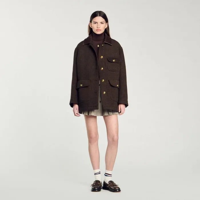 Jackets and Blazers Women SANDRO Tweed Coat Brown