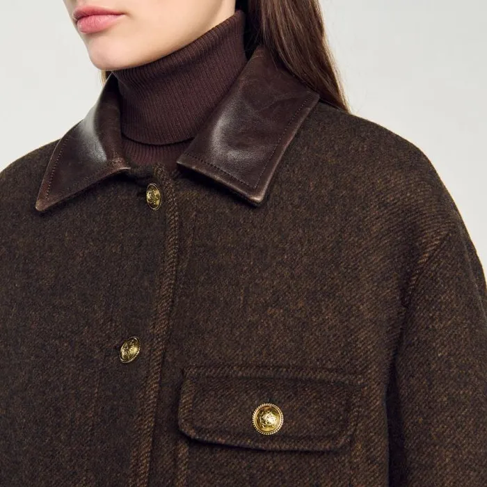 Jackets and Blazers Women SANDRO Tweed Coat Brown