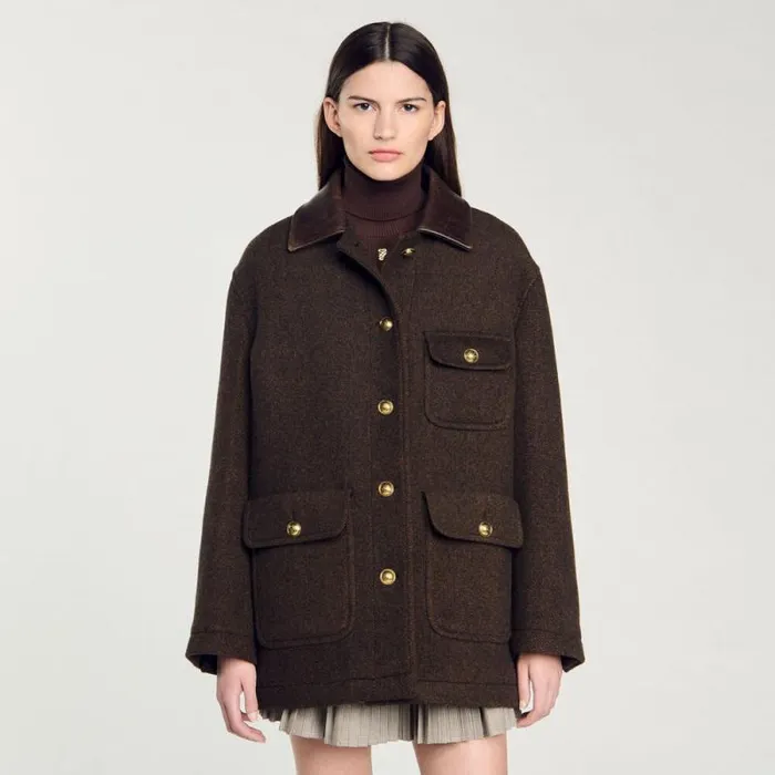 Jackets and Blazers Women SANDRO Tweed Coat Brown
