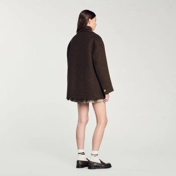 Jackets and Blazers Women SANDRO Tweed Coat Brown