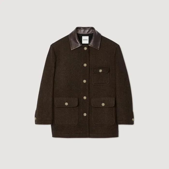 Jackets and Blazers Women SANDRO Tweed Coat Brown
