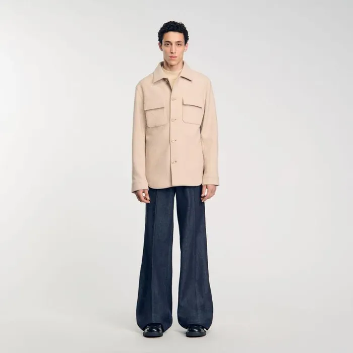 Jackets Men SANDRO Buttonup Overshirt Beige
