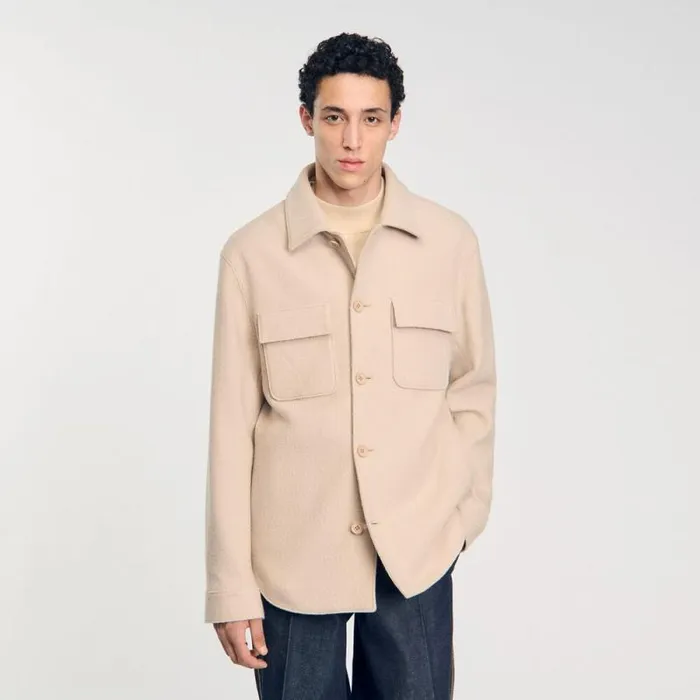 Jackets Men SANDRO Buttonup Overshirt Beige