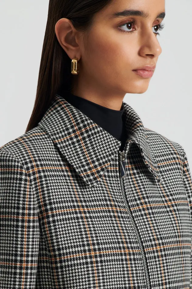 Jackets Scanlan Theodore Women PLAID ZIP JACKET BLACKWHITE Jackets Scanlan Theodore Women PLAID ZIP JACKET BLACKWHITE