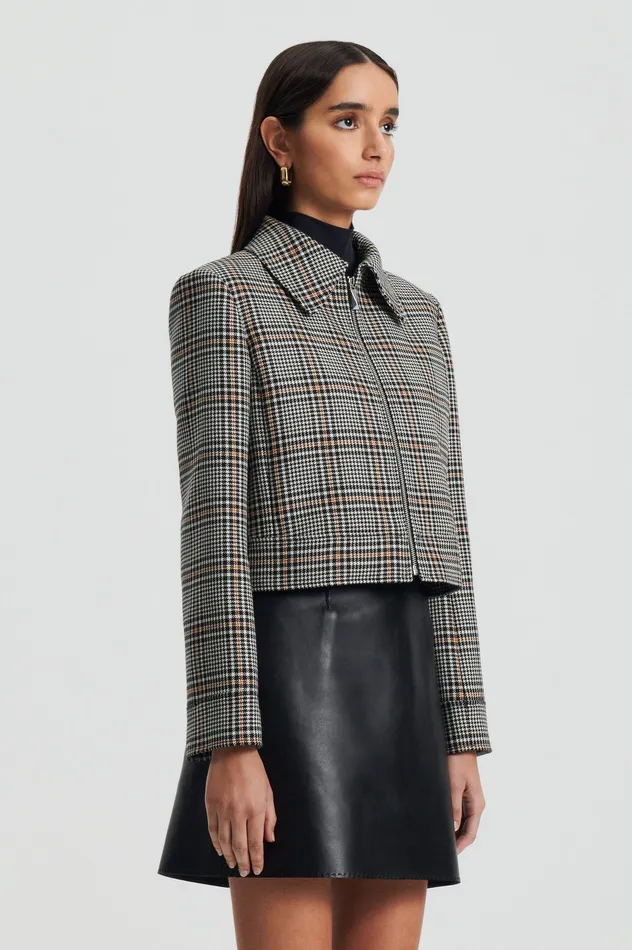 Jackets Scanlan Theodore Women PLAID ZIP JACKET BLACKWHITE Jackets Scanlan Theodore Women PLAID ZIP JACKET BLACKWHITE
