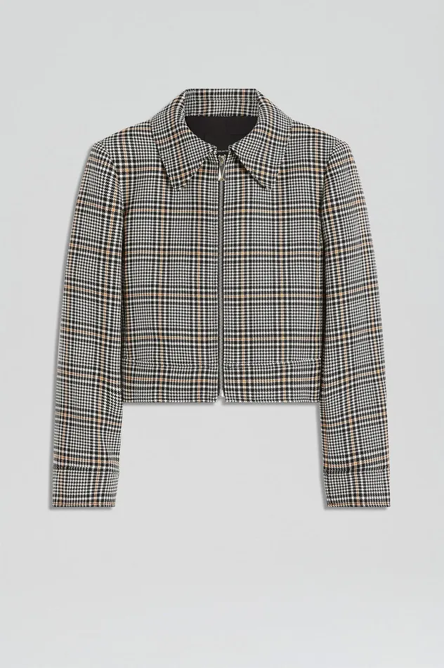 Jackets Scanlan Theodore Women PLAID ZIP JACKET BLACKWHITE Jackets Scanlan Theodore Women PLAID ZIP JACKET BLACKWHITE