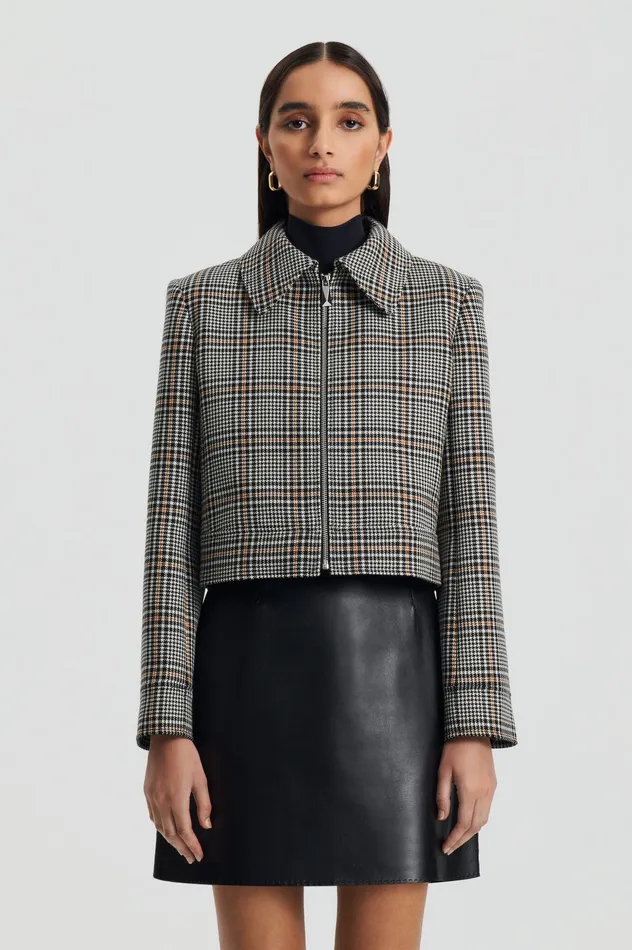Jackets Scanlan Theodore Women PLAID ZIP JACKET BLACKWHITE Jackets Scanlan Theodore Women PLAID ZIP JACKET BLACKWHITE
