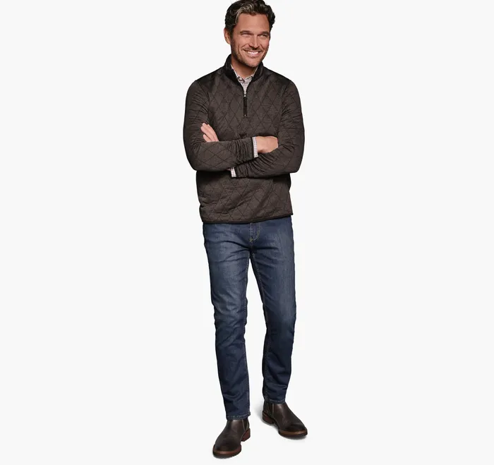 Johnston and Murphy Diamond Quilt QuarterZip Brown Heather Men Sweaters and Knits