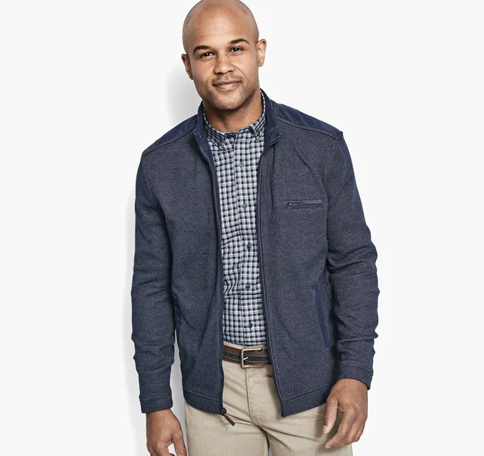 Johnston and Murphy Melange Knit FullZip Navy Men Sweaters and Knits