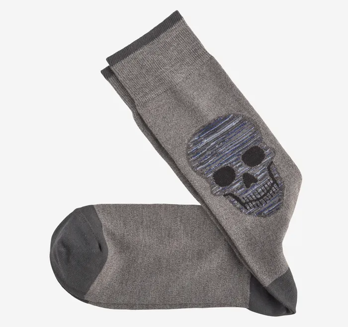 Johnston and Murphy Novelty Socks Charcoal SpaceDyed Large Skull Men Socks