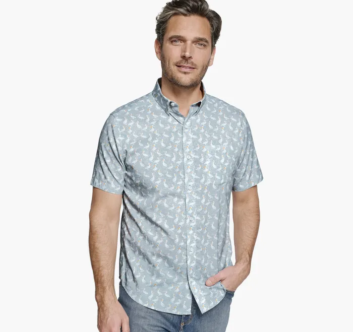 Johnston and Murphy ShortSleeve Shirts Men Printed ShortSleeve Shirt Gray Pelican