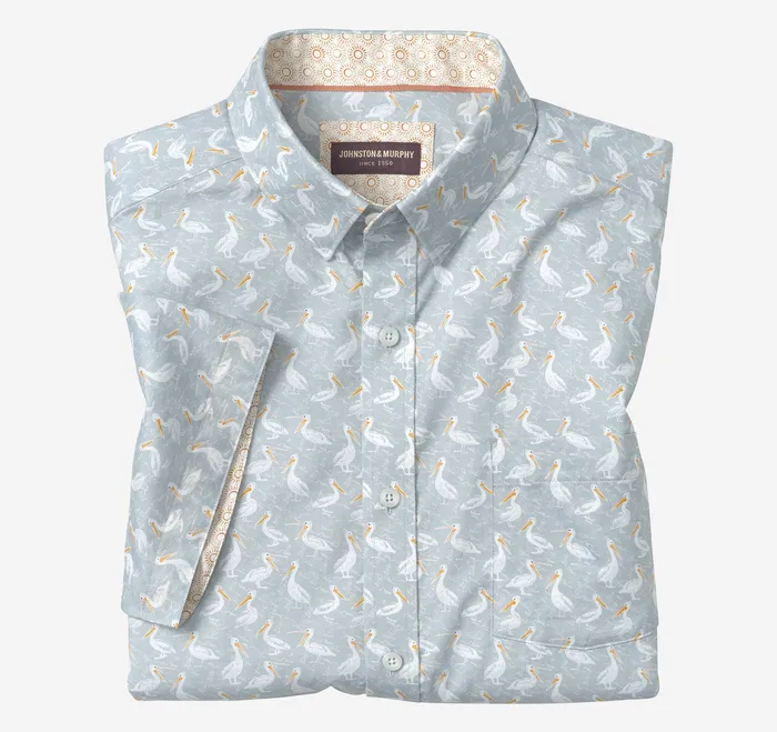 Johnston and Murphy ShortSleeve Shirts Men Printed ShortSleeve Shirt Gray Pelican