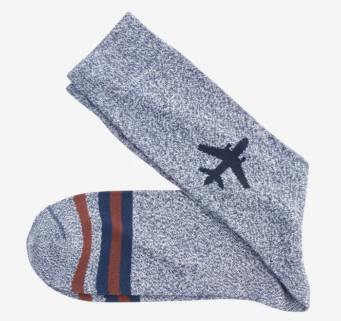 Johnston and Murphy Socks Men Heathered Boot Socks Navy Airplane