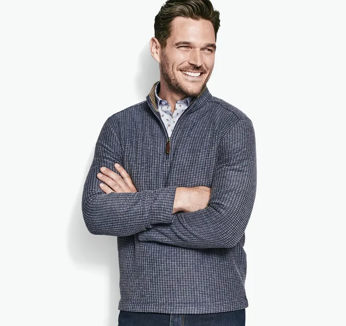 Johnston and Murphy Sweaters and Knits Men Waffle Quarter Zip Blue