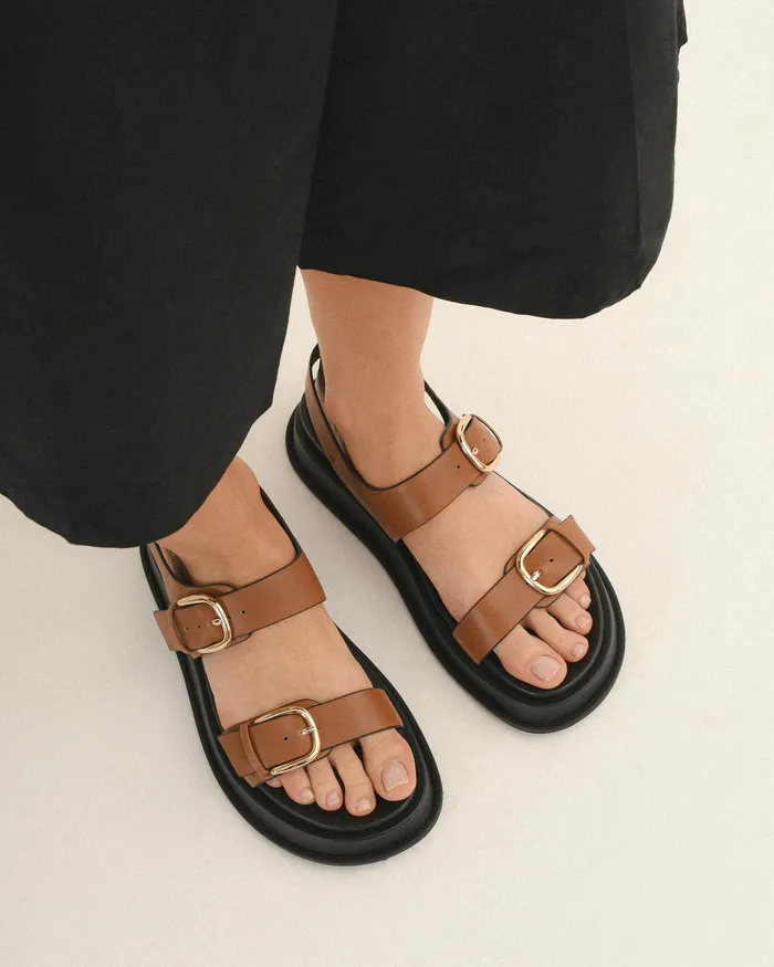 jomercer FLAT SANDALS Women Mabel flat sandals dark tan leather jomercer FLAT SANDALS Women Mabel flat sandals dark tan leather
