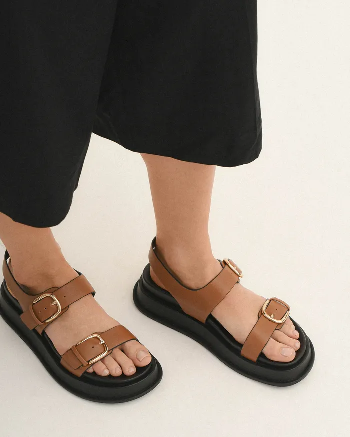 jomercer FLAT SANDALS Women Mabel flat sandals dark tan leather jomercer FLAT SANDALS Women Mabel flat sandals dark tan leather